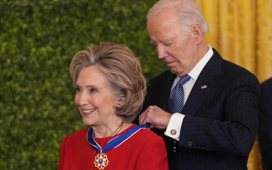 Biden awards medal of freedom to Clinton, Soros